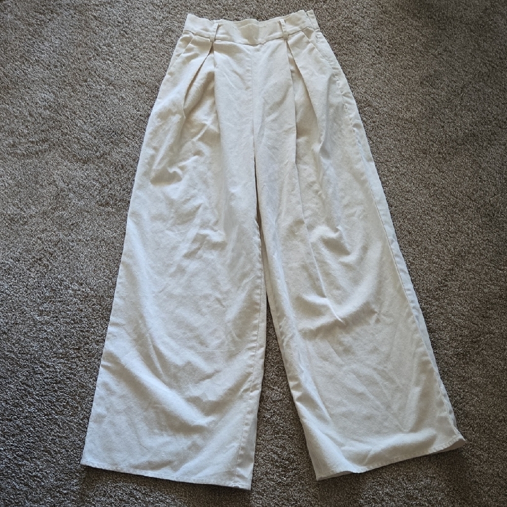 Eb Luxe Linen Wide-Leg High-Waist Trousers